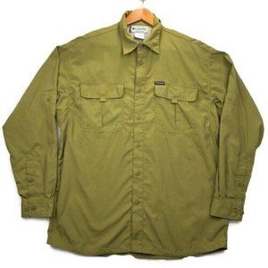 COLUMBIA Titanium Men’s L Green Nylon Fishing Shirt Roll Tab Long Sleeve Vented